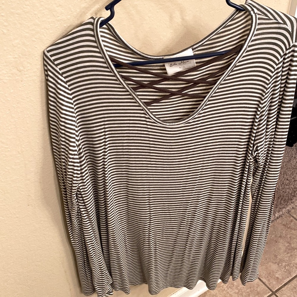 Ella Mara Women’s Long Sleeve Shirt - Olive Green Striped - Size L